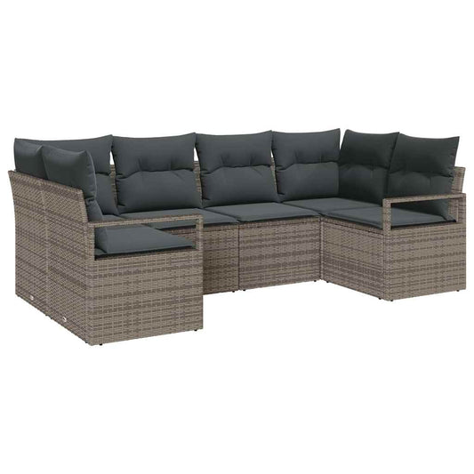 Garten-Sofa-Set 6 pcs Grau Poly Rattan