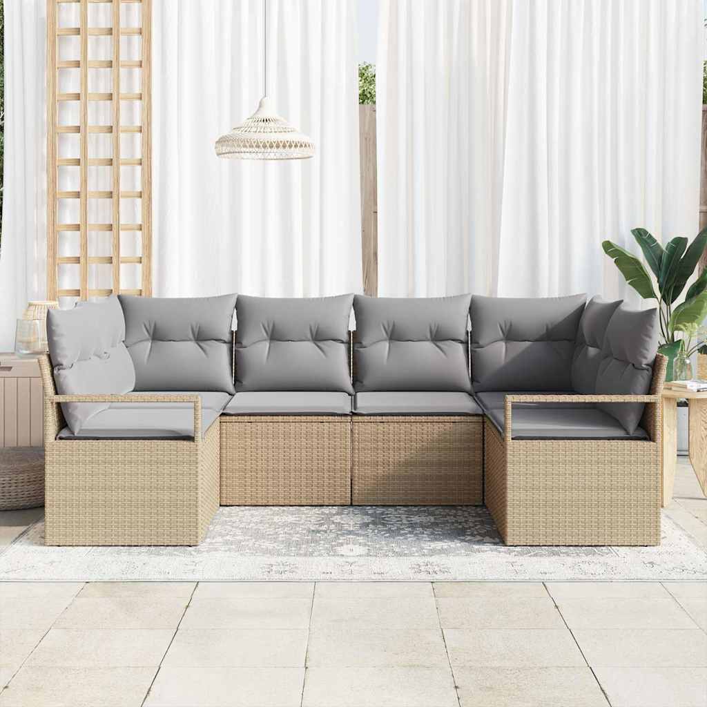 Garten-Sofa-Set 6 pcs Beige Poly Rattan