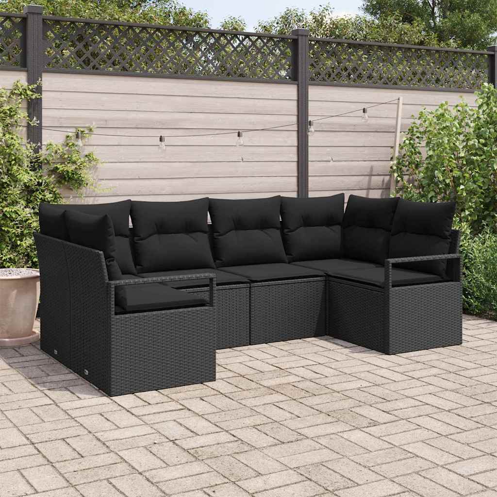 Garten-Sofa-Set 6 pcs Schwarz Poly Rattan