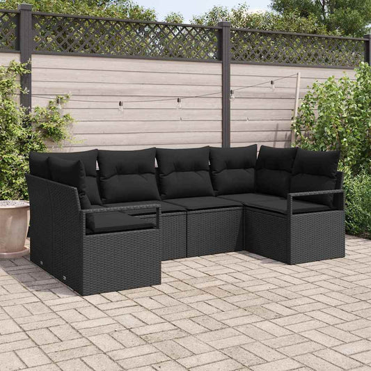 Garten-Sofa-Set 6 pcs Schwarz Poly Rattan