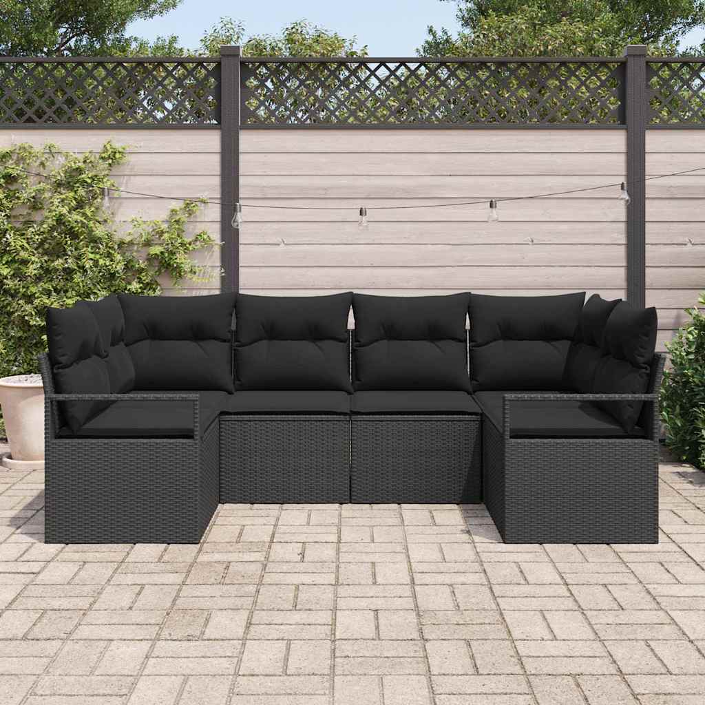 Garten-Sofa-Set 6 pcs Schwarz Poly Rattan