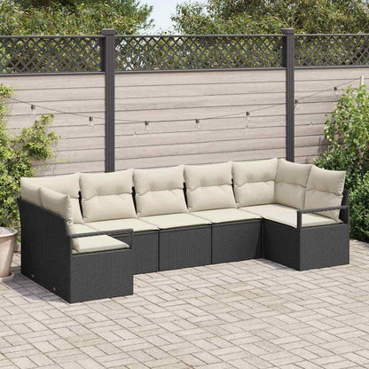 Sofa Set mit Kissen 7 pcs Schwarz Poly Rattan
