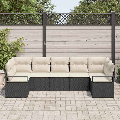 Sofa Set mit Kissen 7 pcs Schwarz Poly Rattan