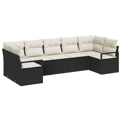 Sofa Set mit Kissen 7 pcs Schwarz Poly Rattan