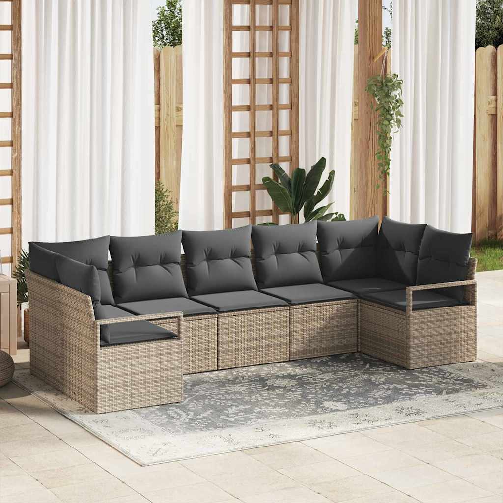 Garten-Sofa-Set 7 pcs Grau Poly Rattan