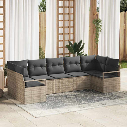 Garten-Sofa-Set 7 pcs Grau Poly Rattan