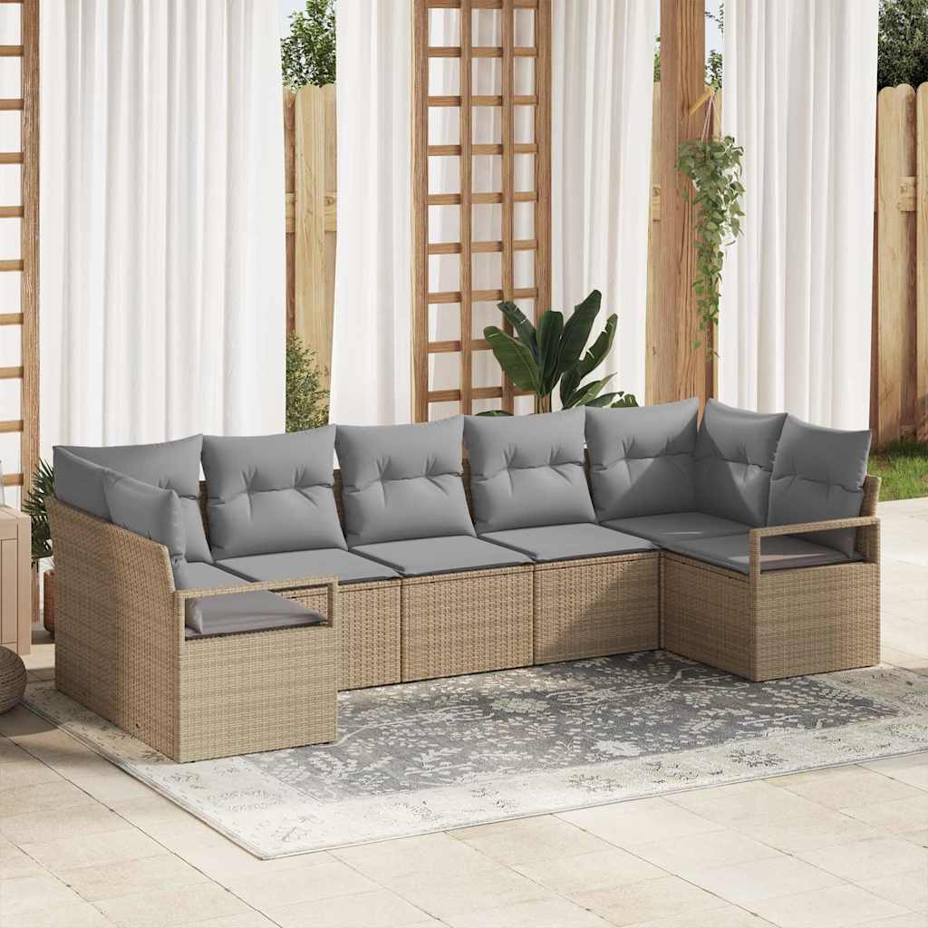 Garten-Sofa-Set 7 pcs Beige Poly Rattan