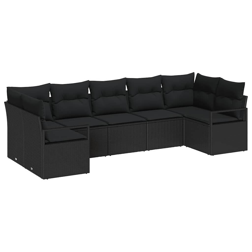 Garten-Sofa-Set 7 pcs Schwarz Poly Rattan