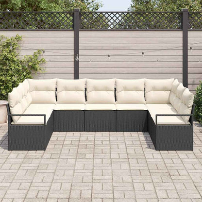 Sofa Set mit Kissen 9 pcs Schwarz Poly Rattan