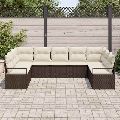 Sofa Set mit Kissen 9 pcs Braun Poly-Rattan