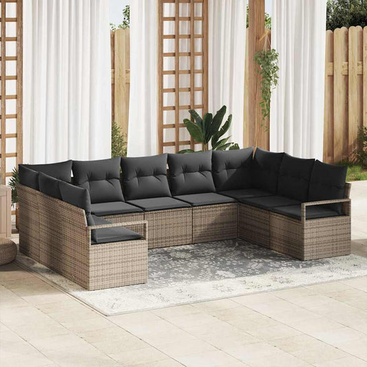 Garten-Sofa-Set 9 pcs Grau Poly Rattan