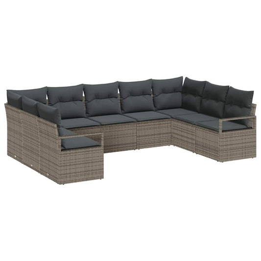 Garten-Sofa-Set 9 pcs Grau Poly Rattan