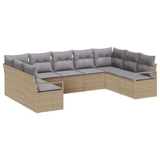 Garten-Sofa-Set 9 pcs Beige Poly Rattan