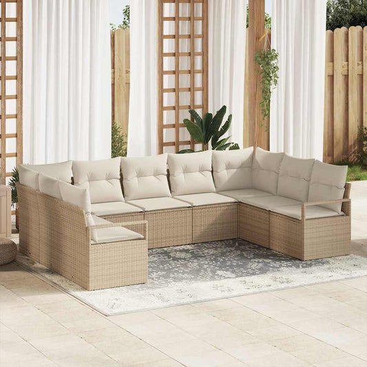 Garten-Sofa-Set 9 pcs Beige Poly Rattan