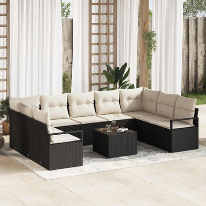 Sofa Set mit Kissen 10 pcs Schwarz Poly-Rattan