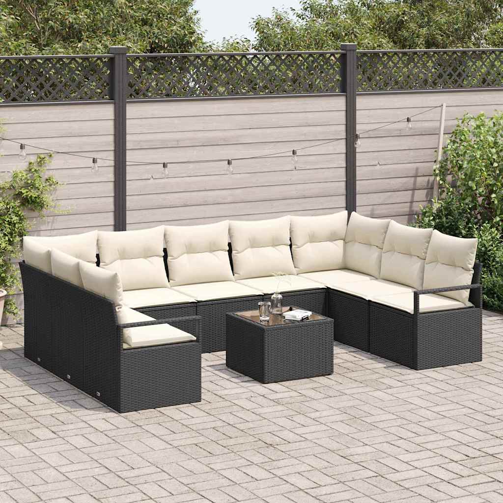 Sofa Set mit Kissen 10 pcs Schwarz Poly-Rattan