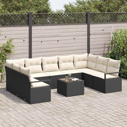 Sofa Set mit Kissen 10 pcs Schwarz Poly-Rattan