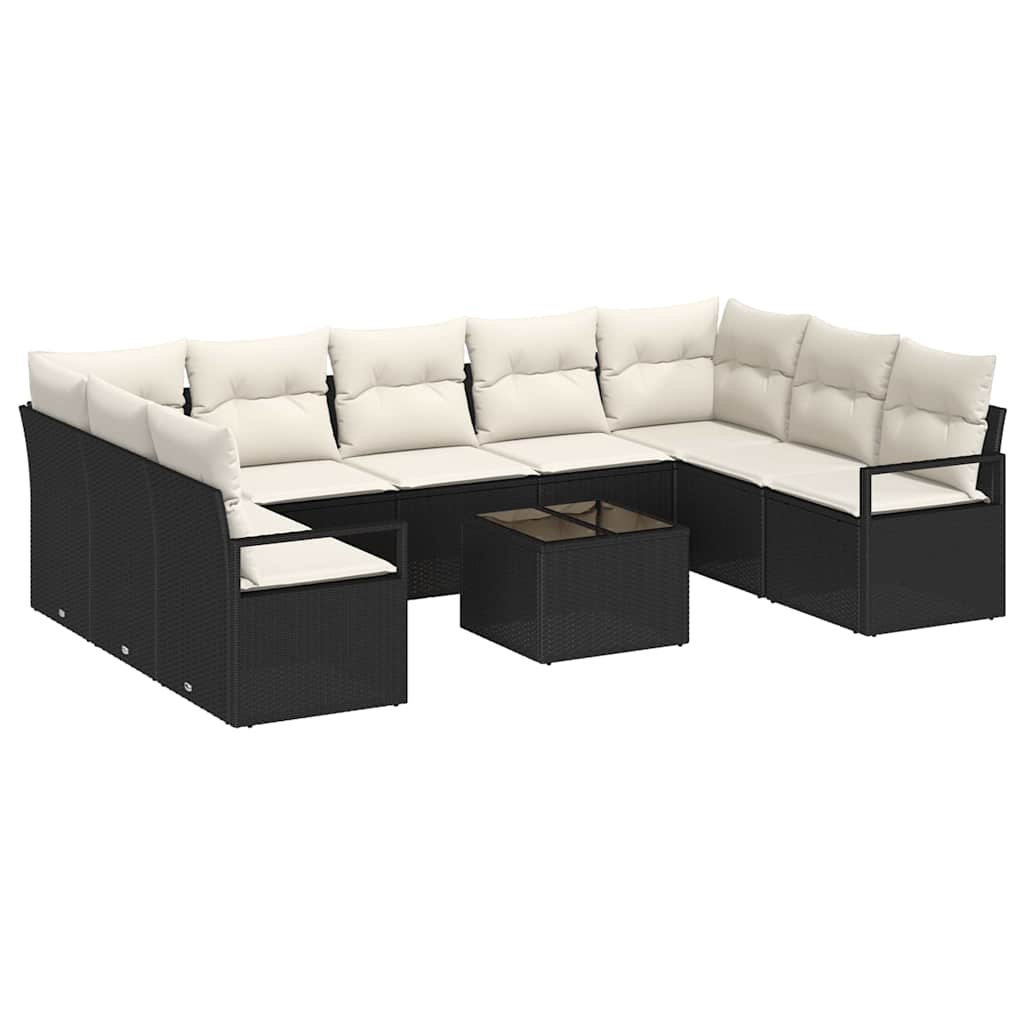 Sofa Set mit Kissen 10 pcs Schwarz Poly-Rattan