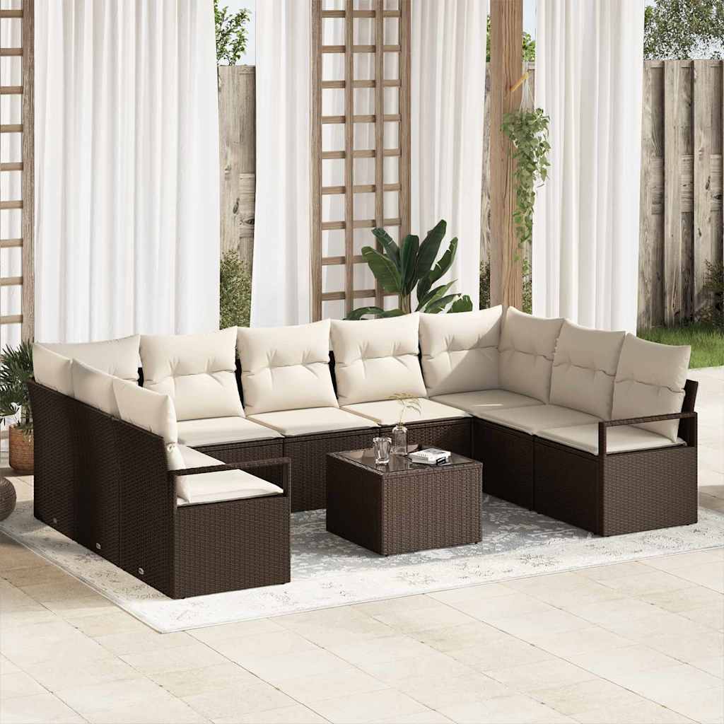 Sofa Set mit Kissen 10 pcs Braun Poly-Rattan