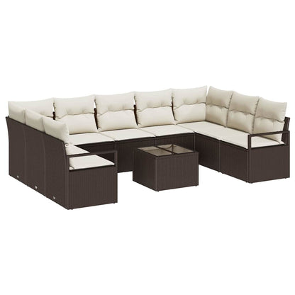 Sofa Set mit Kissen 10 pcs Braun Poly-Rattan