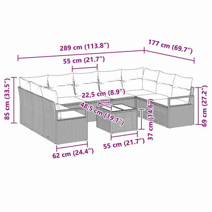 Sofa Set mit Kissen 10 pcs Braun Poly-Rattan