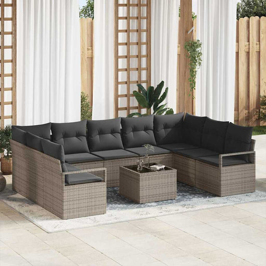 Garten-Sofa-Set 10 pcs Grau Poly Rattan