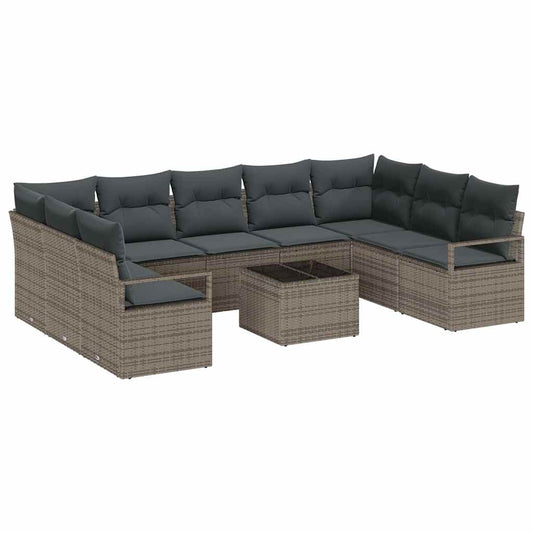 Garten-Sofa-Set 10 pcs Grau Poly Rattan