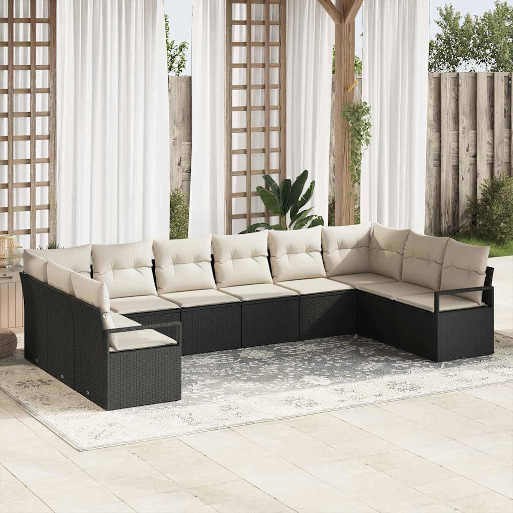 Sofa Set mit Kissen 10 pcs Schwarz Poly-Rattan