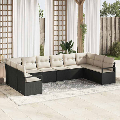 Sofa Set mit Kissen 10 pcs Schwarz Poly-Rattan