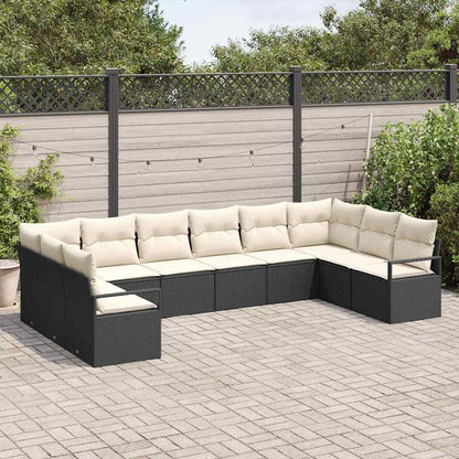 Sofa Set mit Kissen 10 pcs Schwarz Poly-Rattan