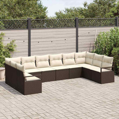 Sofa Set mit Kissen 10 pcs Braun Poly-Rattan