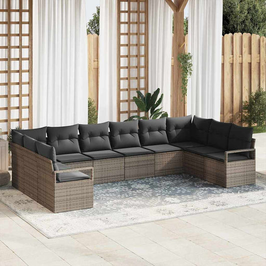 Garten-Sofa-Set 10 pcs Grau Poly Rattan
