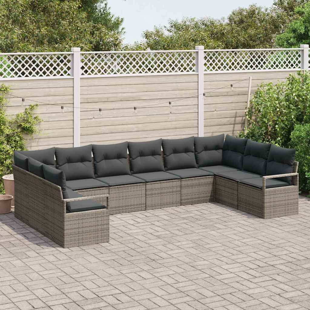 Garten-Sofa-Set 10 pcs Grau Poly Rattan