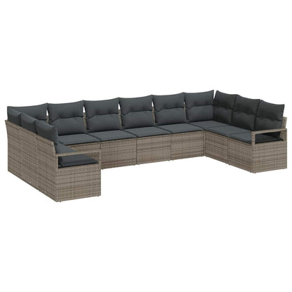 Garten-Sofa-Set 10 pcs Grau Poly Rattan