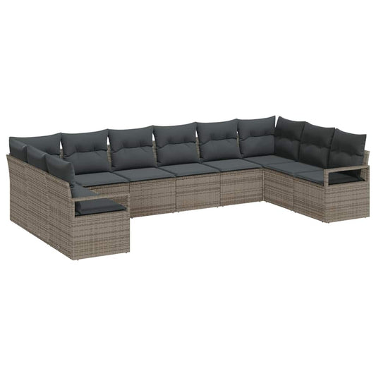Garten-Sofa-Set 10 pcs Grau Poly Rattan