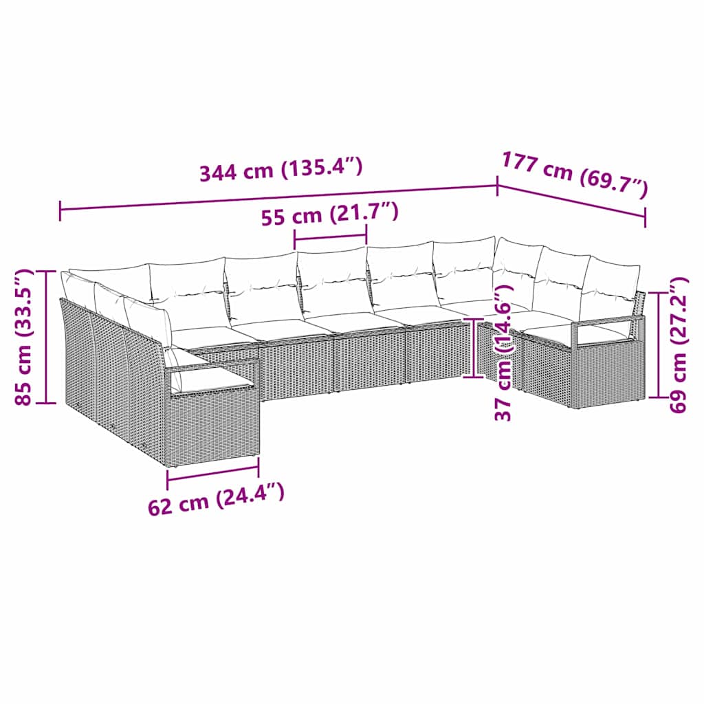 Garten-Sofa-Set 10 pcs Grau Poly Rattan