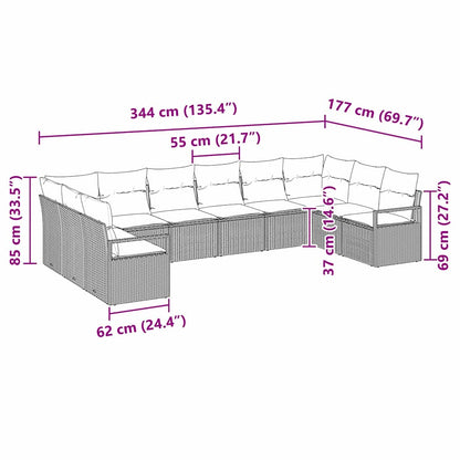 Garten-Sofa-Set 10 pcs Grau Poly Rattan