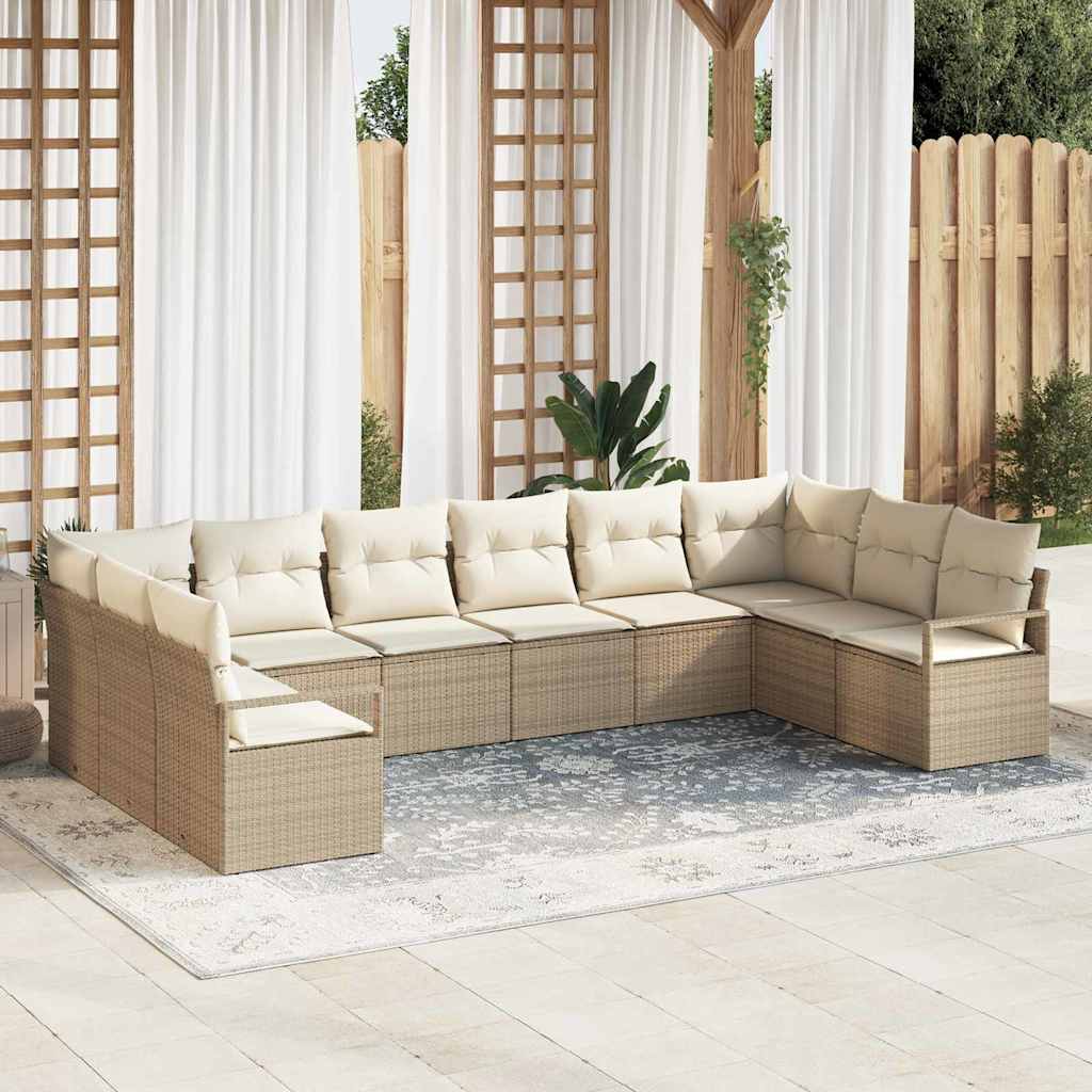 Garten-Sofa-Set 10 pcs Beige Poly Rattan