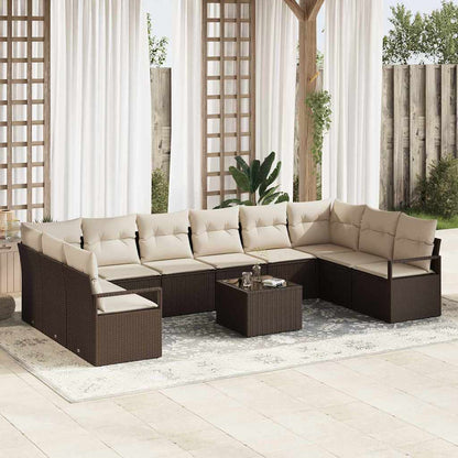 Sofa Set mit Kissen 11 pcs Braun Poly Rattan