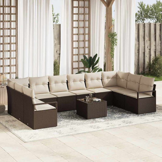 Sofa Set mit Kissen 11 pcs Braun Poly Rattan
