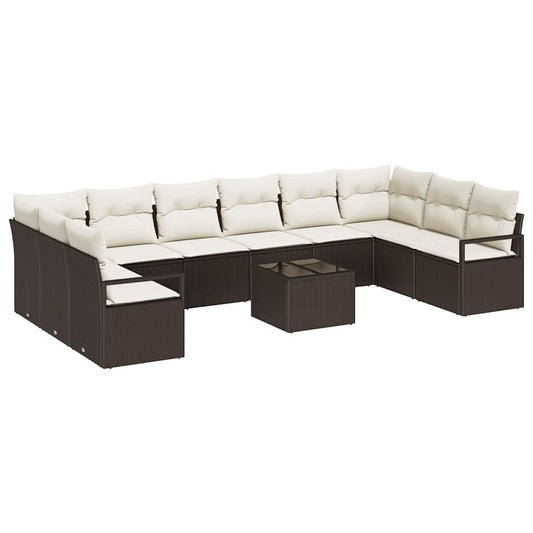 Sofa Set mit Kissen 11 pcs Braun Poly Rattan