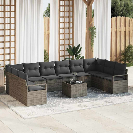 Garten-Sofa-Set 11 pcs Grau Poly Rattan