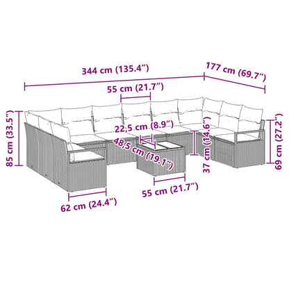 Garten-Sofa-Set 11 pcs Schwarz Poly Rattan