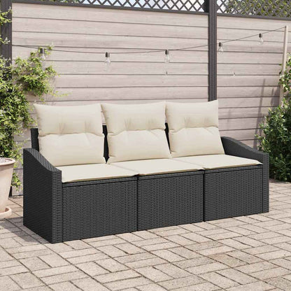 Sofa Set mit Kissen 3 pcs Schwarz Poly-Rattan