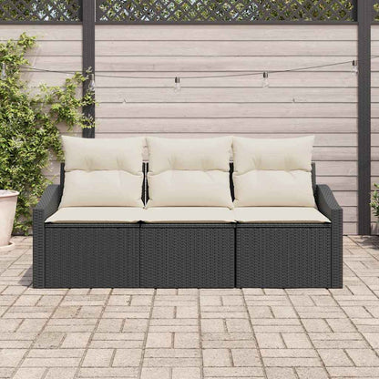 Sofa Set mit Kissen 3 pcs Schwarz Poly-Rattan