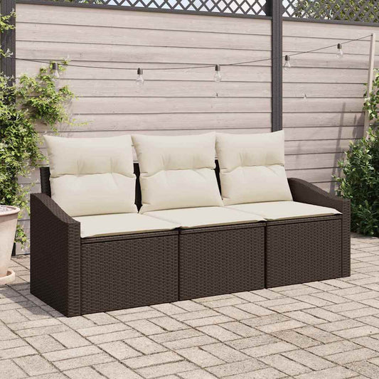 Garten-Sofa-Set 3 pcs Braun Poly Rattan