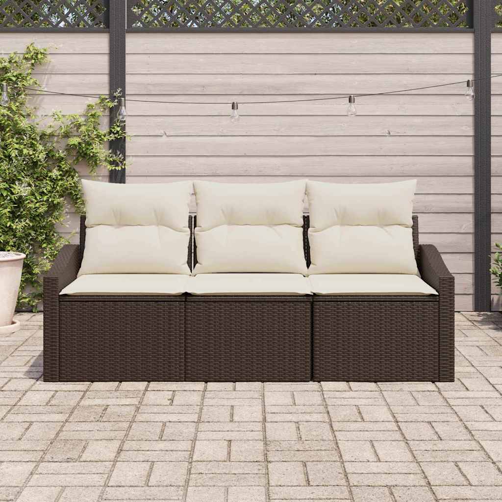Garten-Sofa-Set 3 pcs Braun Poly Rattan