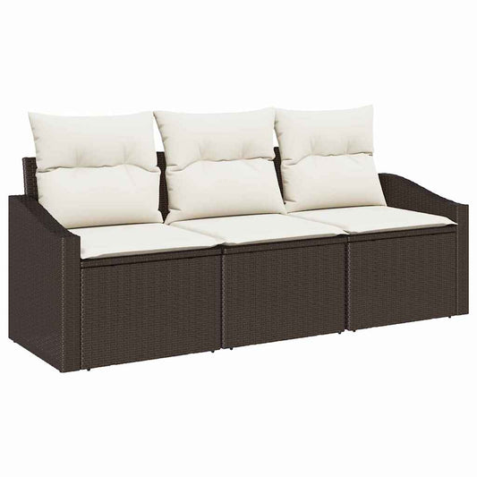 Garten-Sofa-Set 3 pcs Braun Poly Rattan