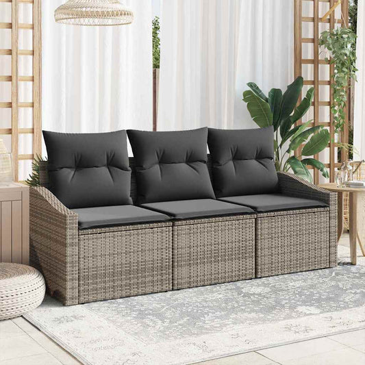 Sofa Set mit Kissen 3 pcs Grau Poly Rattan