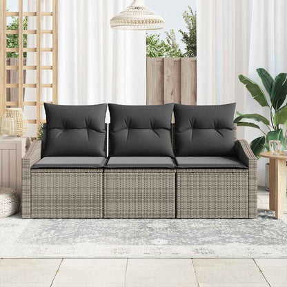 Sofa Set mit Kissen 3 pcs Grau Poly Rattan